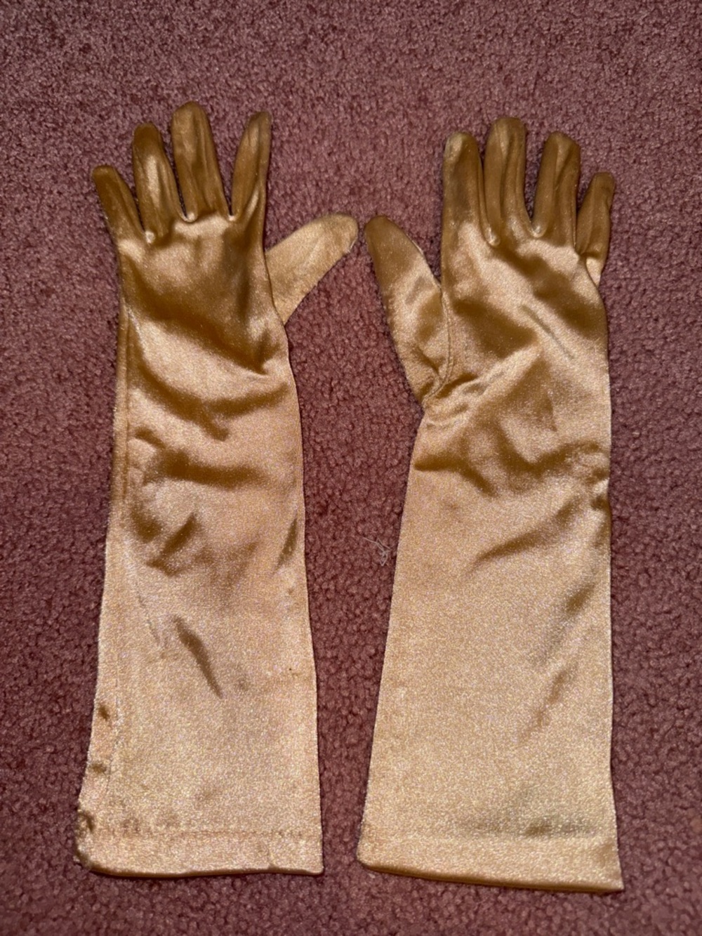 Long Satin Evening Gloves in Shimmering Gold Vintage Y2K